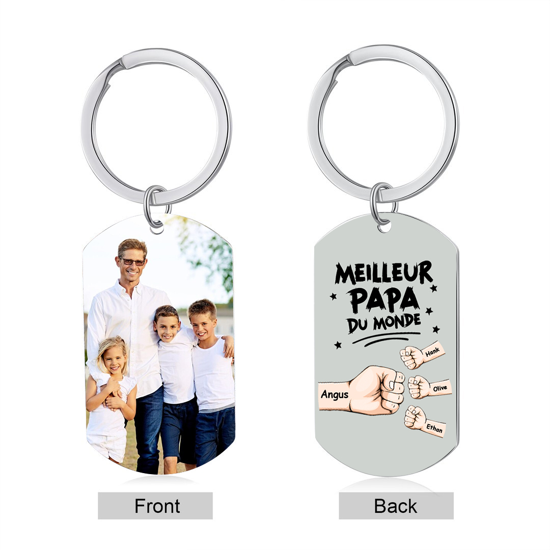 À mon Papa - Porte-Clés Personnalisé avec 2-5 Prénoms et Poings avec 1 Photo Cadeau pour “Meilleur Papa du Monde” | Jessemade