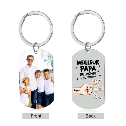 À mon Papa - Porte-Clés Personnalisé avec 2-5 Prénoms et Poings avec 1 Photo Cadeau pour “Meilleur Papa du Monde”  | Jessemade
