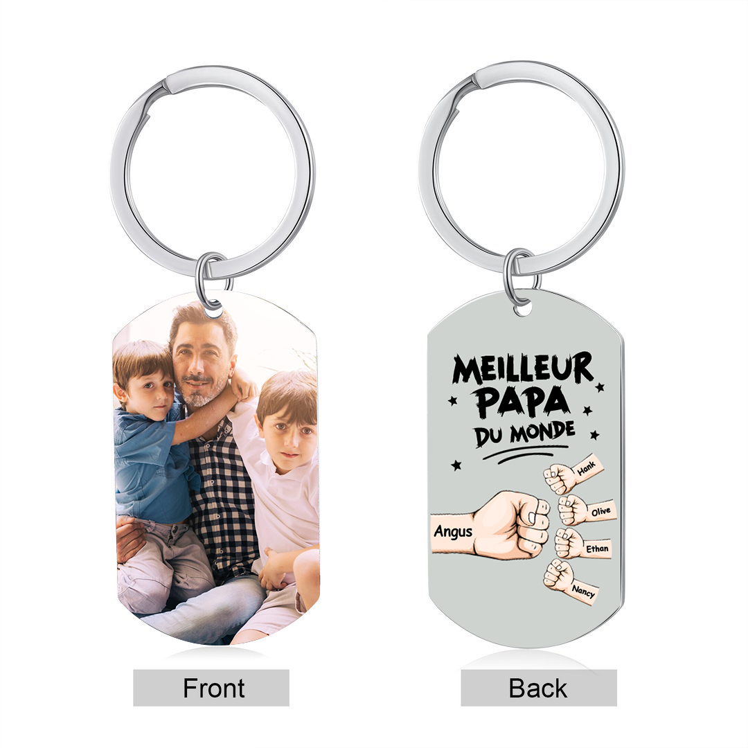 À mon Papa - Porte-Clés Personnalisé avec 2-5 Prénoms et Poings avec 1 Photo Cadeau pour “Meilleur Papa du Monde” | Jessemade