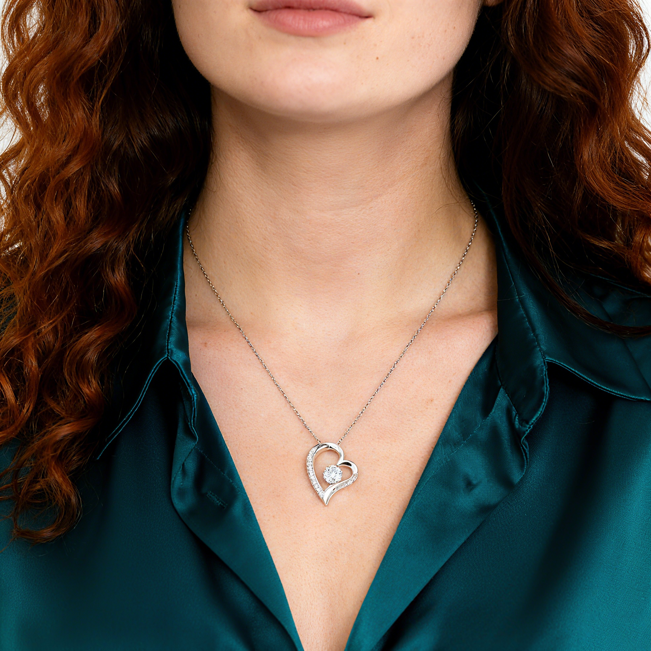 Collier Mi-long Argent 925 Pendentif Coeur En Cristal Blanc - Neuf Sans Boîte - Bijou Fantaisie