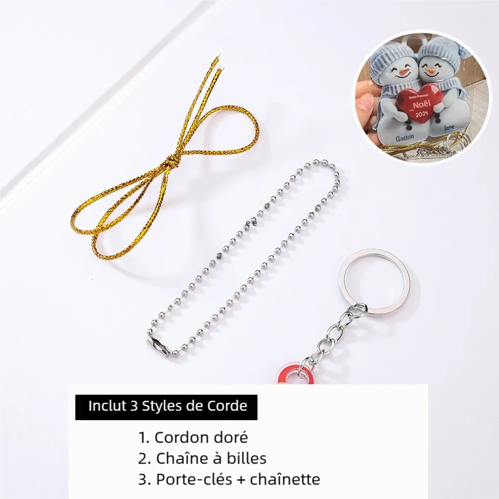 Décoration Sapin Noël Couple en Acrylique 2 Prénoms Personnalisés avec Année saint-valentin | Jessemade