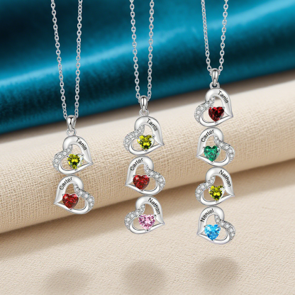 Collier cœur 2-4 Prénoms Personnalisés avec pierre de naissance Collier Personnalisé Femme Cadeau Émotionnel pour femme| Jessemade