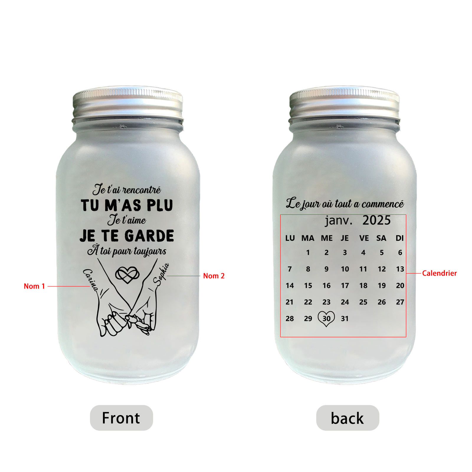 Bouteille Lumineuse Personnalisé – Bocal lumineux Solaire Couple « promesse du petit doigt »