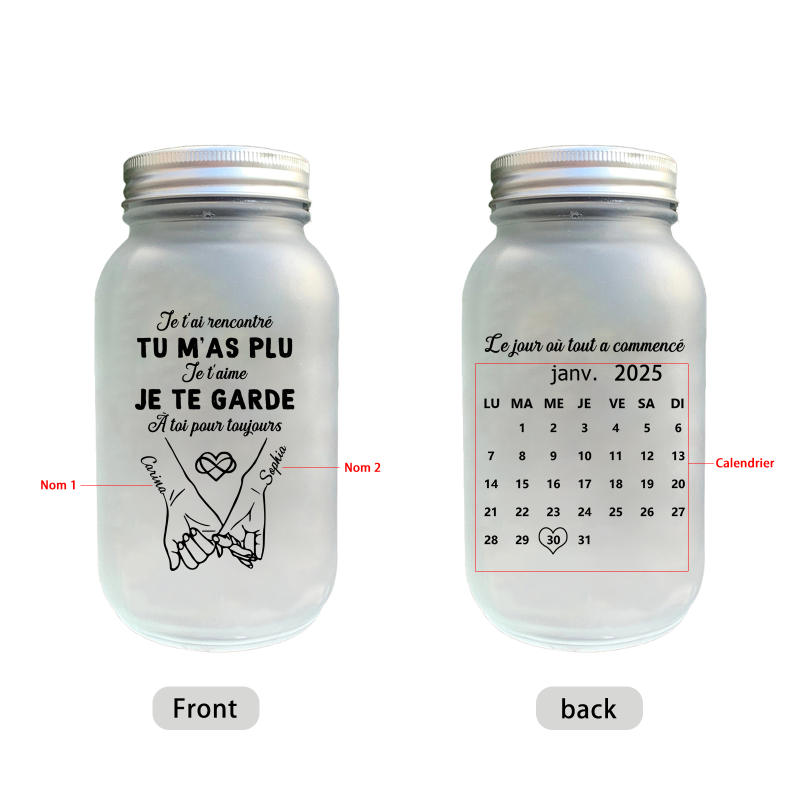 Bouteille Lumineuse Personnalisé – Bocal lumineux Solaire Couple « promesse du petit doigt »