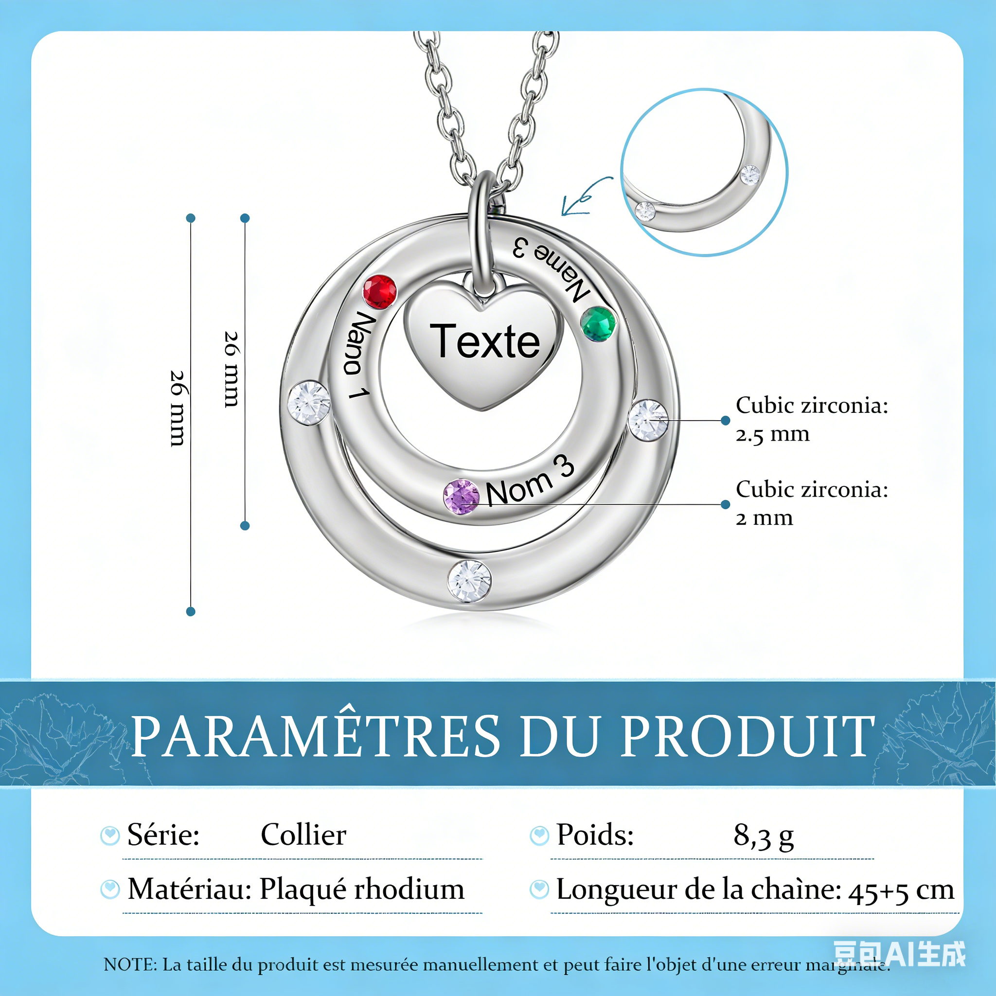 Collier Personnalisé avec 1-7 Prénoms et Pierres de Naissance Collier Personnalisable pour Femme｜Jessemade