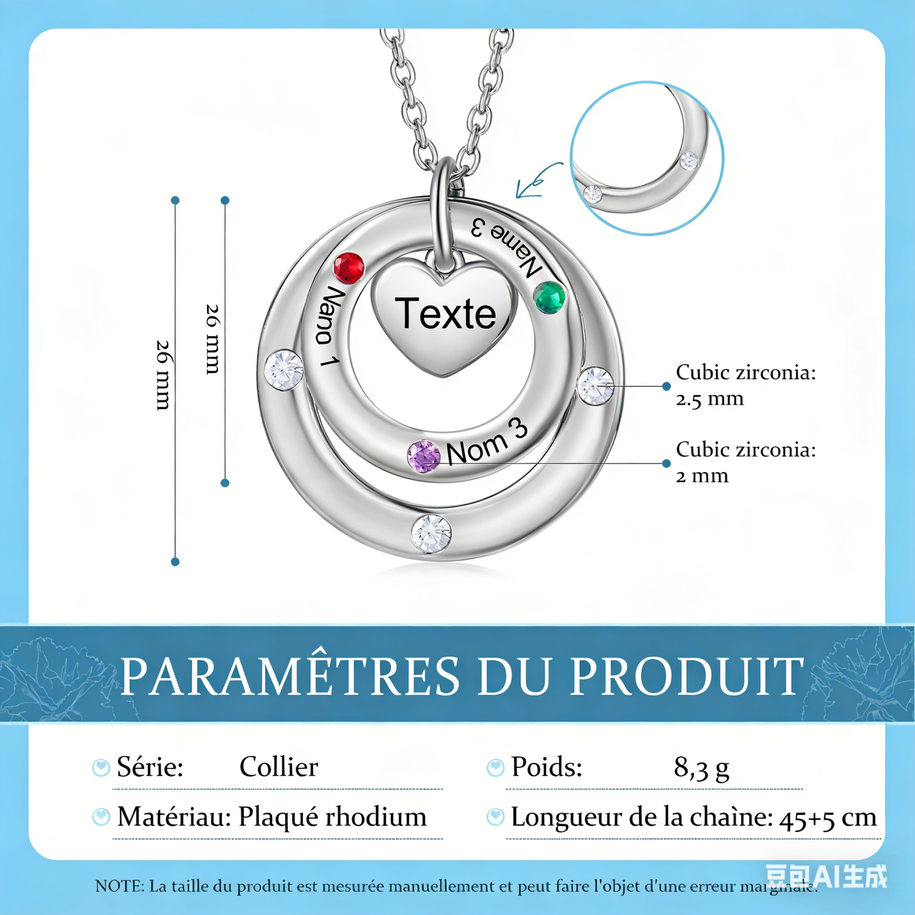 Collier Personnalisé avec 1-7 Prénoms et Pierres de Naissance Collier Personnalisable pour Femme｜Jessemade