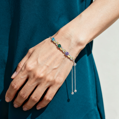 Bracelet Infini Personnalisé avec 2 à 5 Prénoms et Pierres de Naissance – Cadeau pour maman, famille et amie | Jessemade