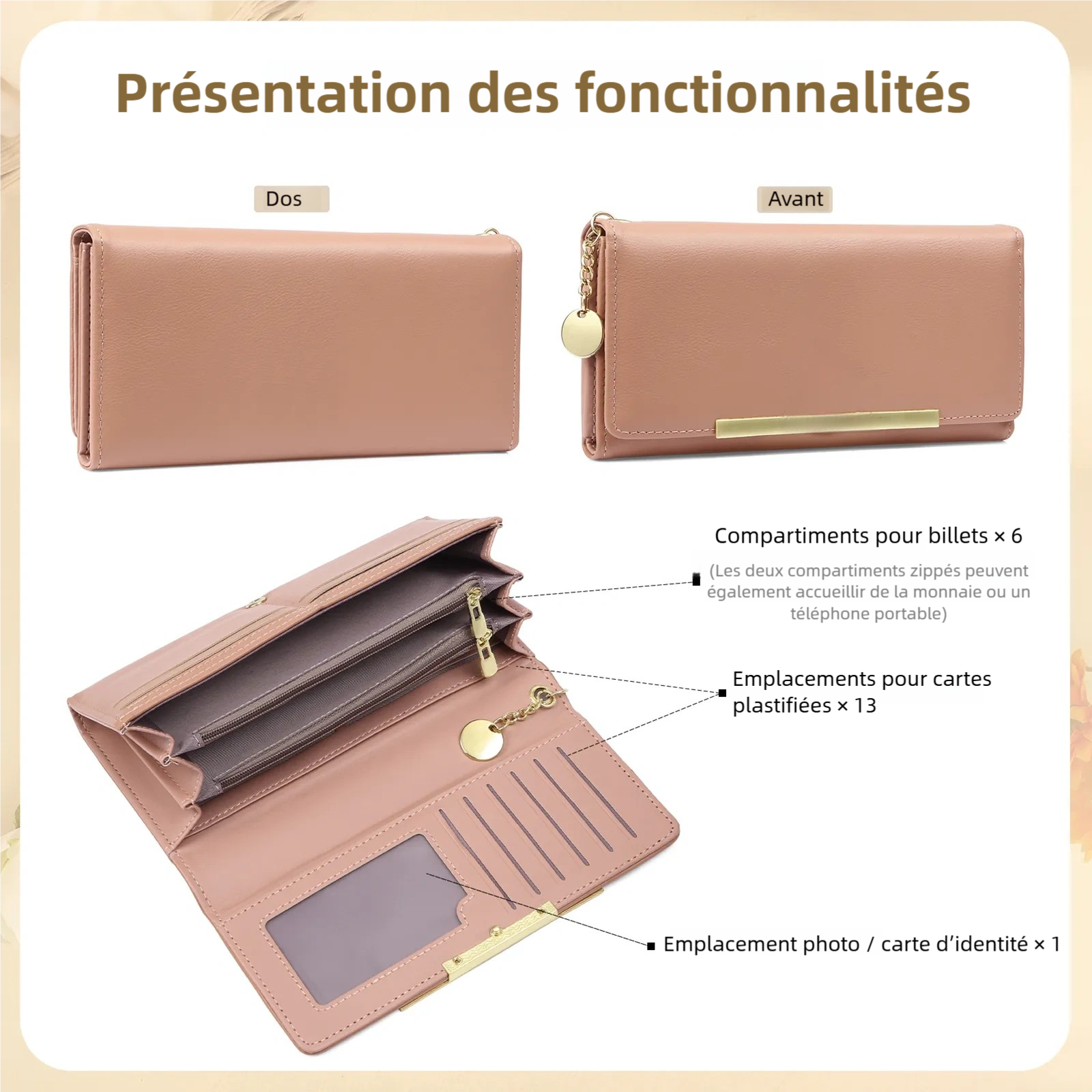 Portefeuille Femme Personnalisé Avec Gravure Prénom Et Fleur De Naissance - Similicuir, 12 Fentes Cartes