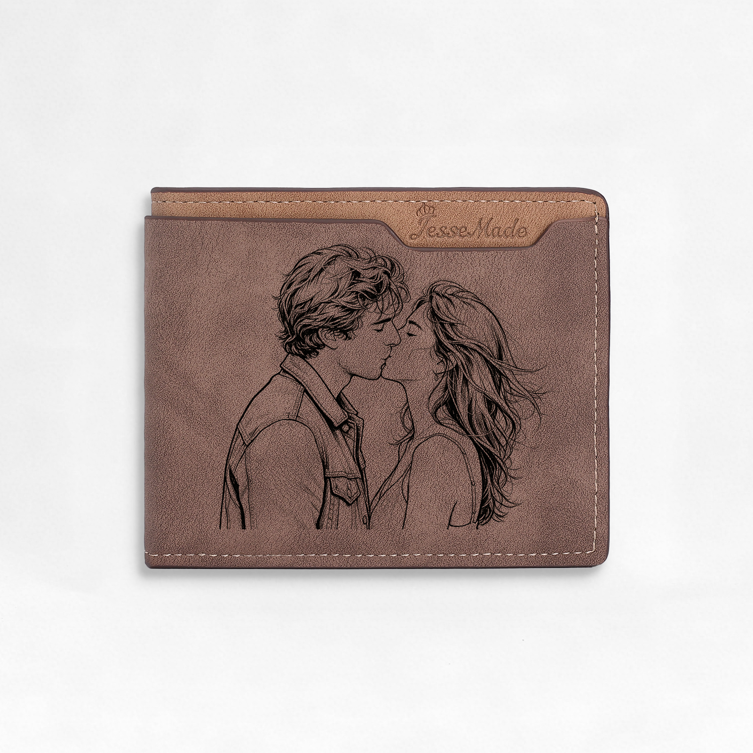 Portefeuille 1 Prénom Personnalisé avec Photo et Lettre Classique Homme Porte-Monnaie Carte Brun | Jessemade