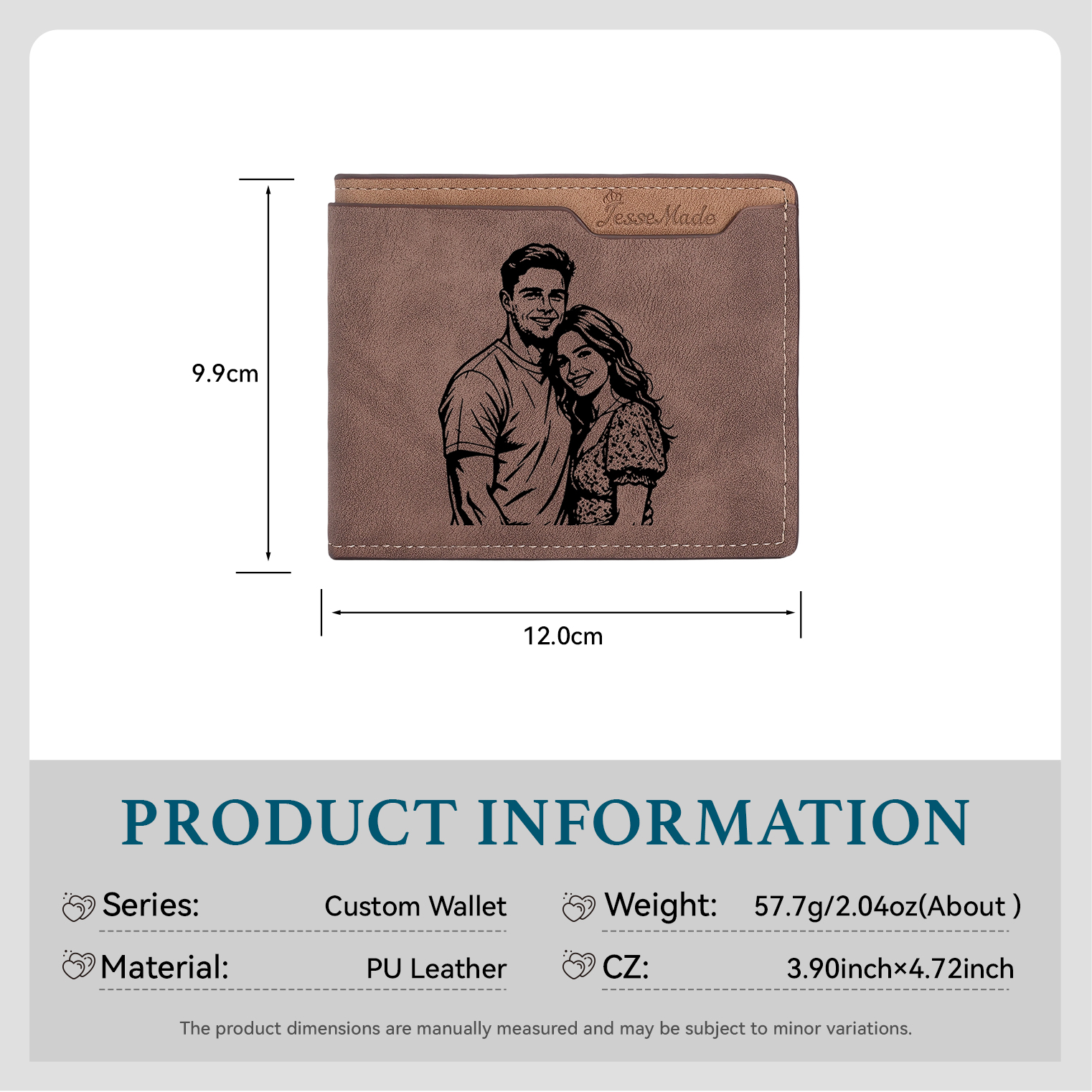Portefeuille 1 Prénom Personnalisé avec Photo et Lettre Classique Homme Porte-Monnaie Carte Brun | Jessemade
