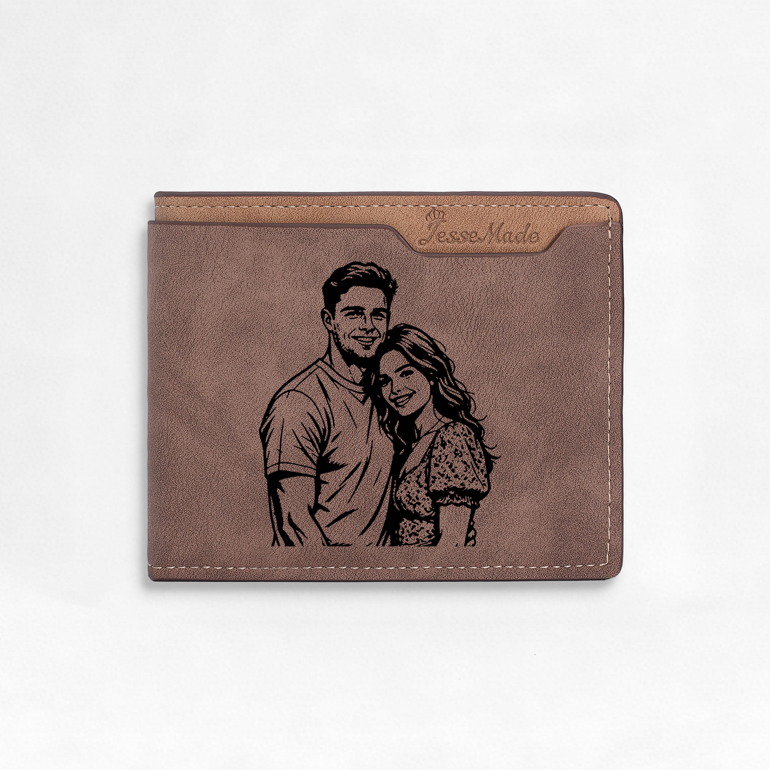Portefeuille 1 Prénom Personnalisé avec Photo et Lettre Classique Homme Porte-Monnaie Carte Brun | Jessemade