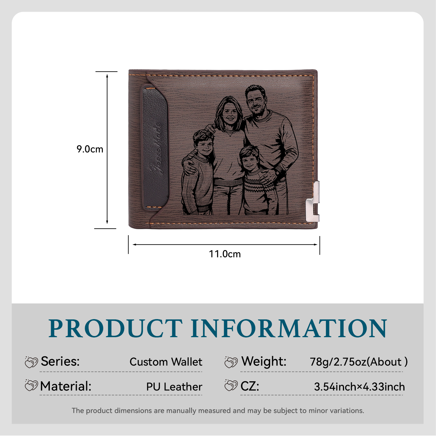 Portefeuille 1 Prénom Personnalisé avec Photo et Lettre Classique Homme Cadeau Saint-Valentin pour Homme | Jessemade