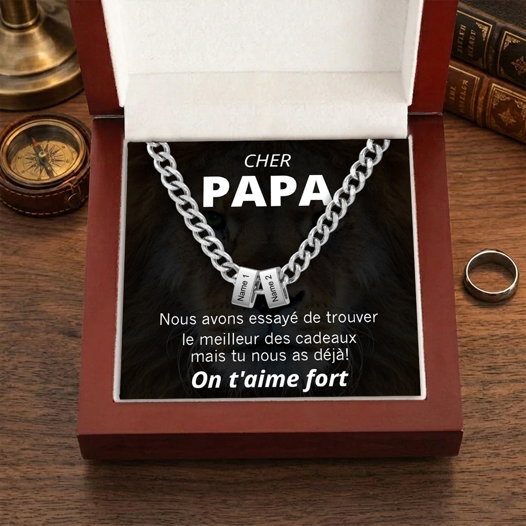 Collier à Maillons Cubains Personnalisé pour Homme avec 1 à 6 Prénoms | Cadeau Fête des Pères