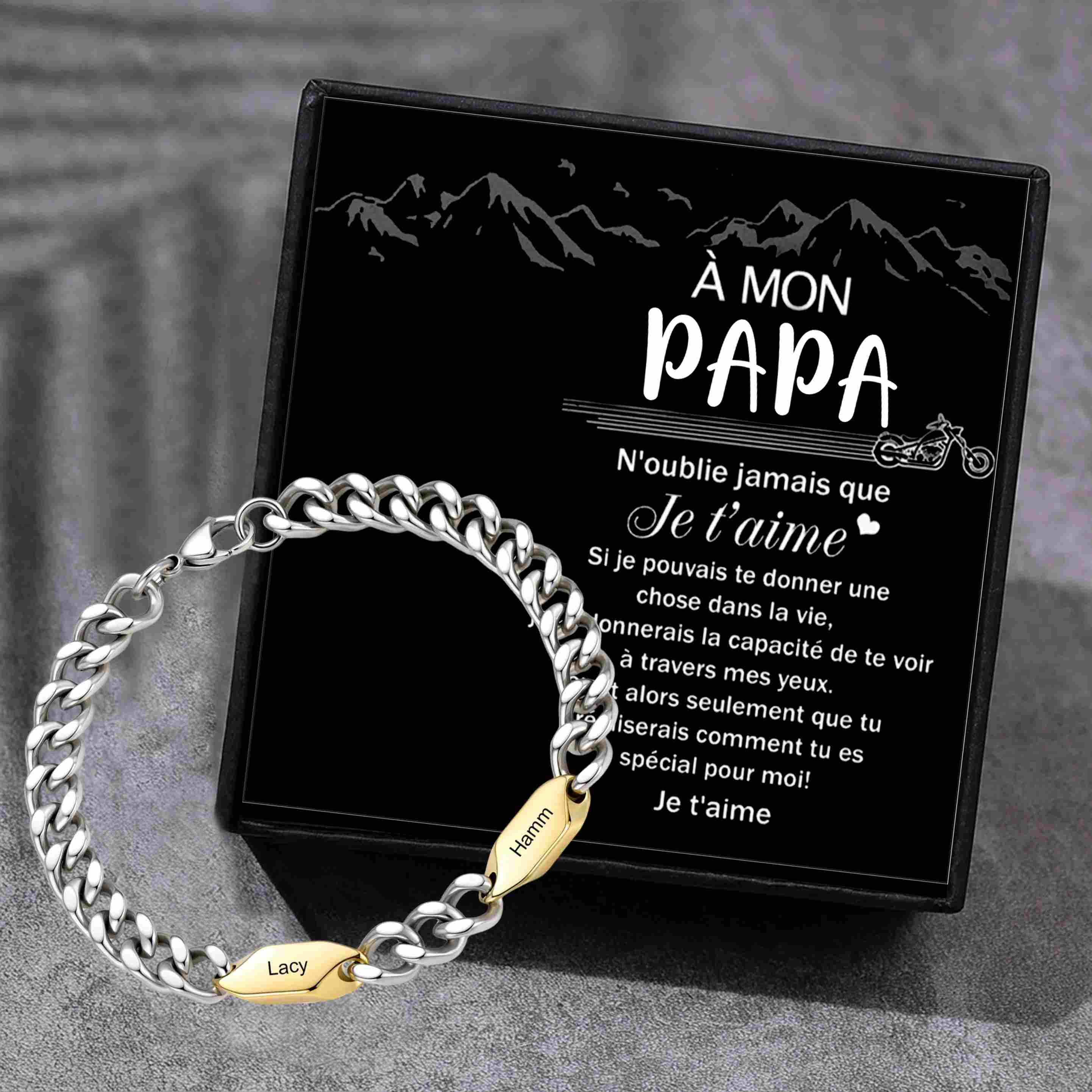 Bracelet Homme Personnalisé Gourmette en Acier Inoxydable avec 1 à 5 Prénoms Gravés – Cadeau Unique pour Papa, Mari ou Famille
