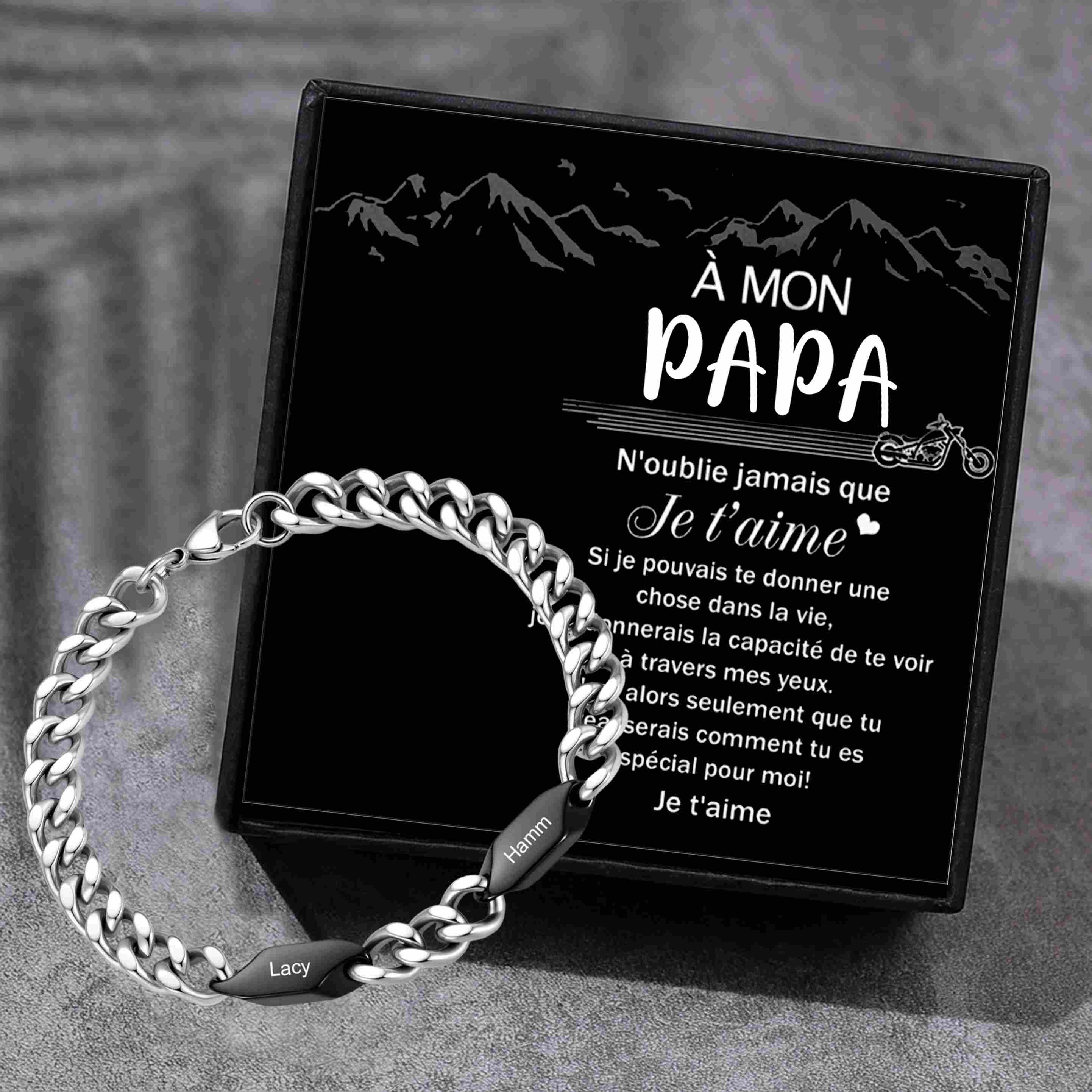 Bracelet Homme Personnalisé Gourmette en Acier Inoxydable avec 1 à 5 Prénoms Gravés – Cadeau Unique pour Papa, Mari ou Famille