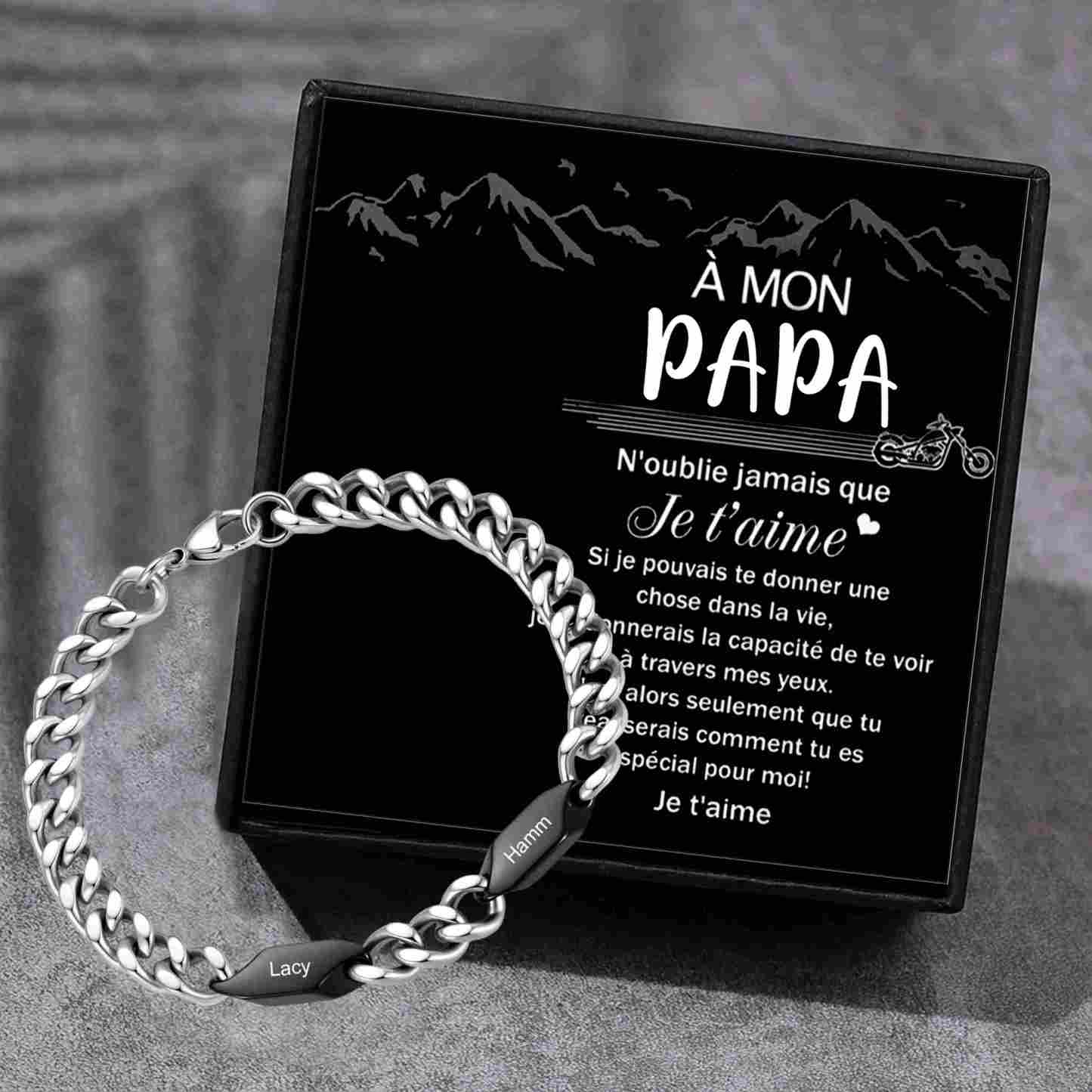 Bracelet Homme Personnalisé Gourmette en Acier Inoxydable avec 1 à 5 Prénoms Gravés – Cadeau Unique pour Papa, Mari ou Famille