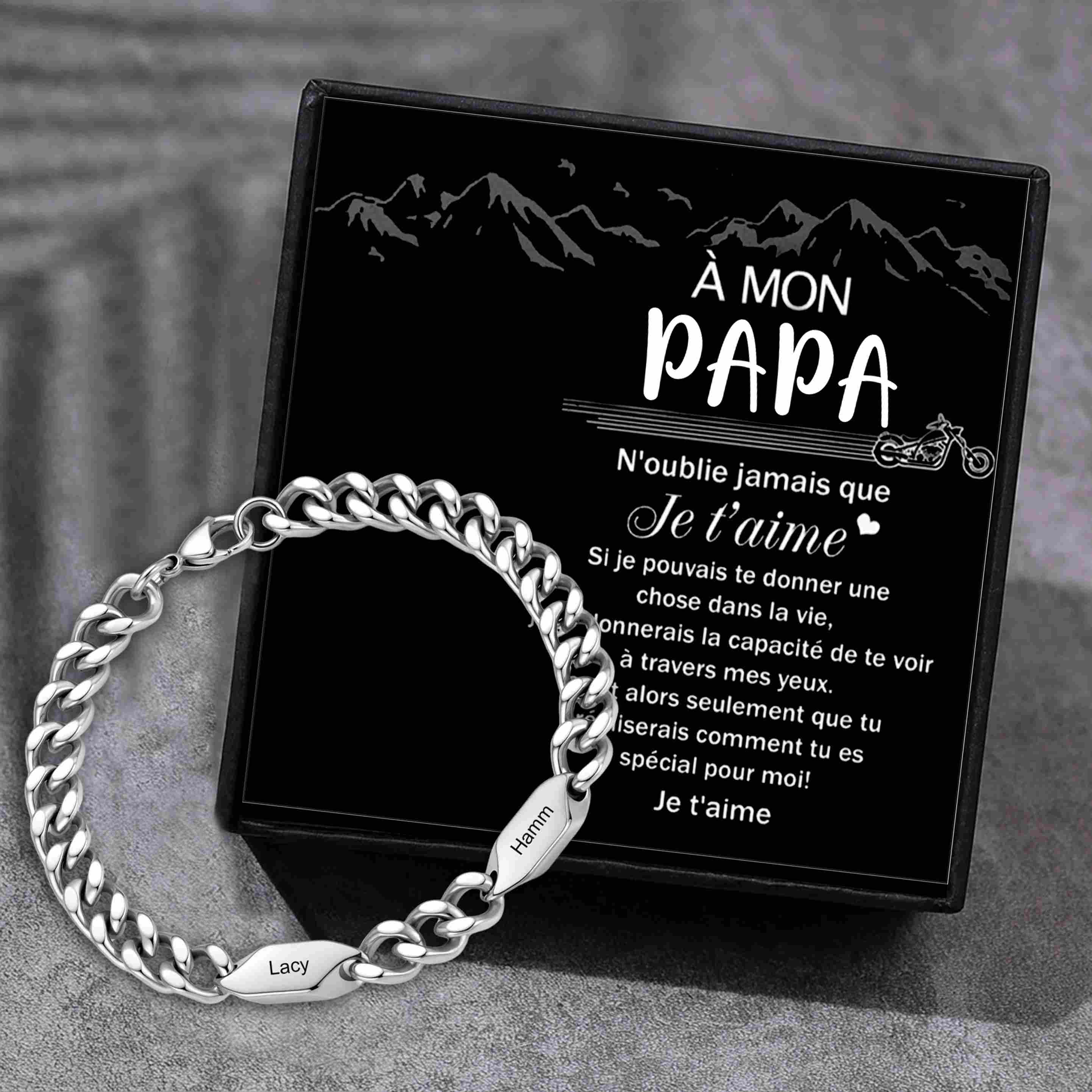 Bracelet Homme Personnalisé Gourmette en Acier Inoxydable avec 1 à 5 Prénoms Gravés – Cadeau Unique pour Papa, Mari ou Famille