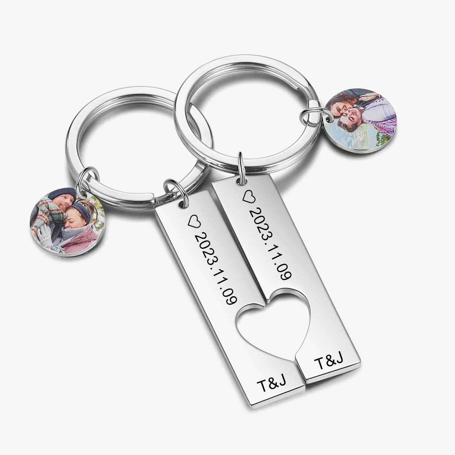 Porte-Clés 2 Lettres et 2 Photos Personnalisées avec 2 Dates | Jessemade