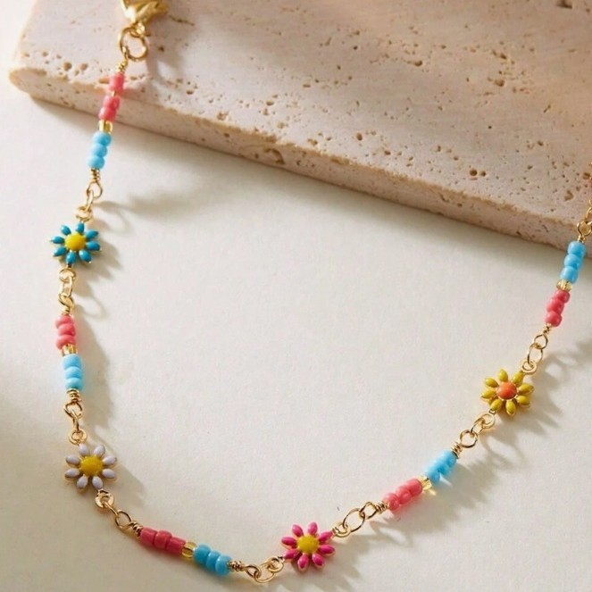 Bracelet Fleurie Multicolore–Chaîne de Cheville Bohème et Coloré Bijou d'été pour Femme | Jessemade