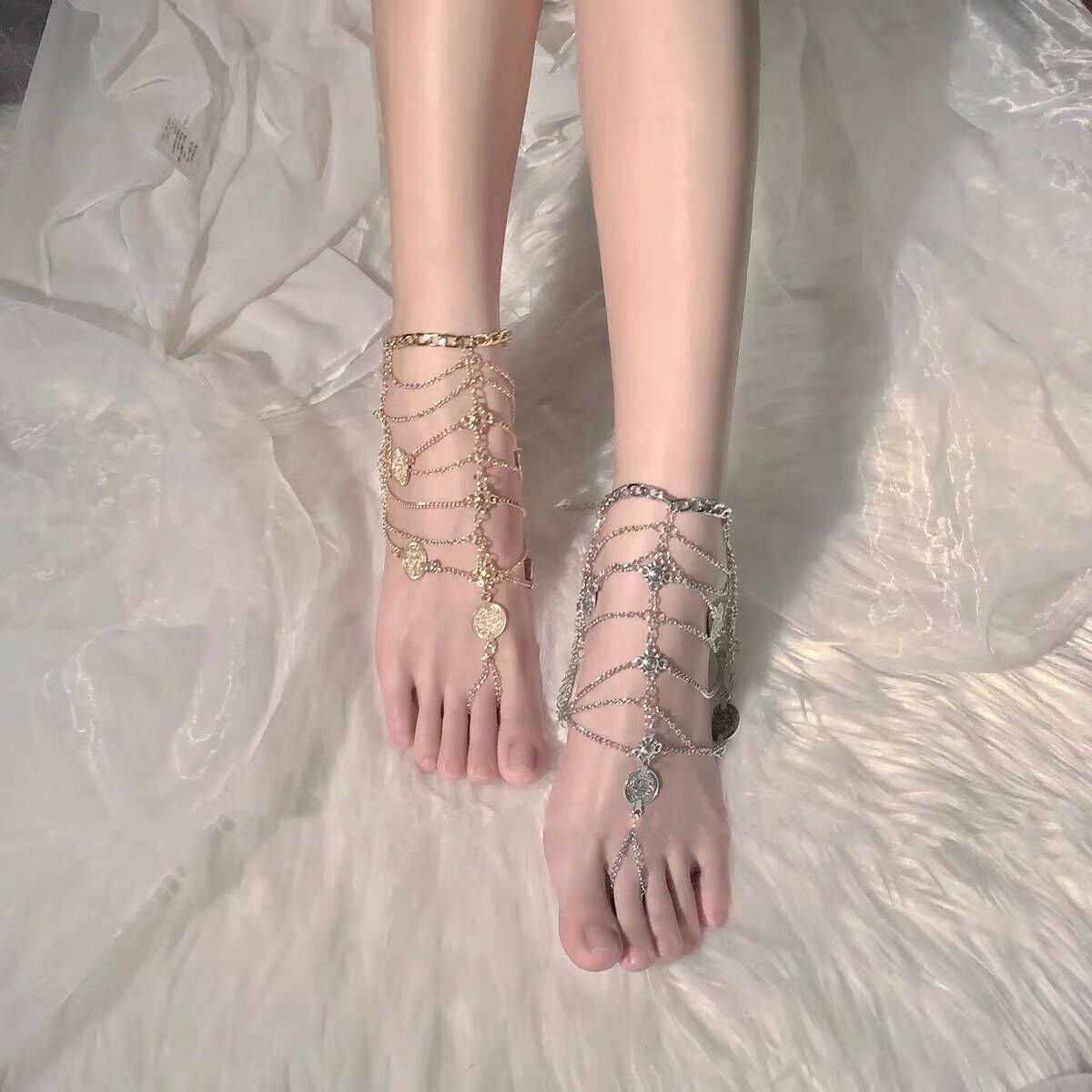 Bracelet de Cheville bohème multicouche avec pampilles – Bijou de Pied élégant en Or ou Argent | Jessemade
