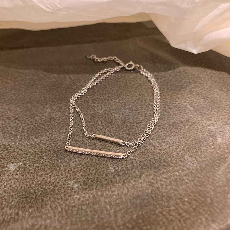 Bracelet Femme Double Chaîne en Argent avec Pendentifs Barres Pavées | Jessemade