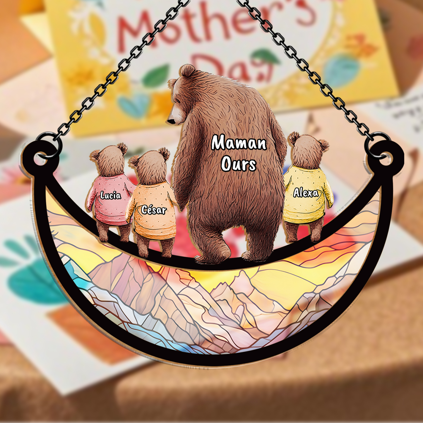 À Maman/Mamie-Suspension Famille Personnalisée avec 2-9 Prénoms et Ours Décoration Cadeau pour Maman | Jessemade