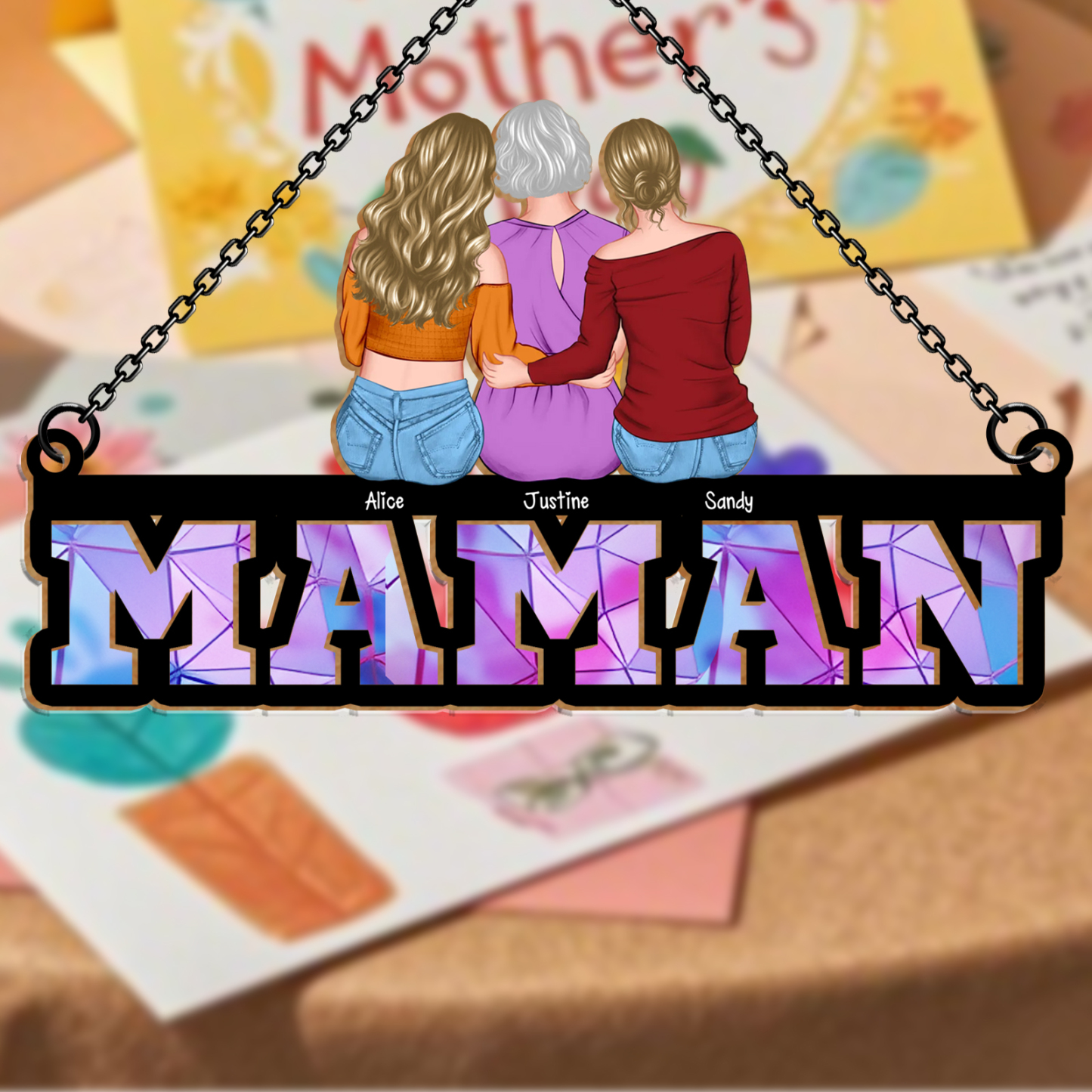 [Copy]À Maman/Mamie-Suspension Famille Personnalisée avec 1-6 Prénoms et Ours Décoration Cadeau pour Maman | Jessemade