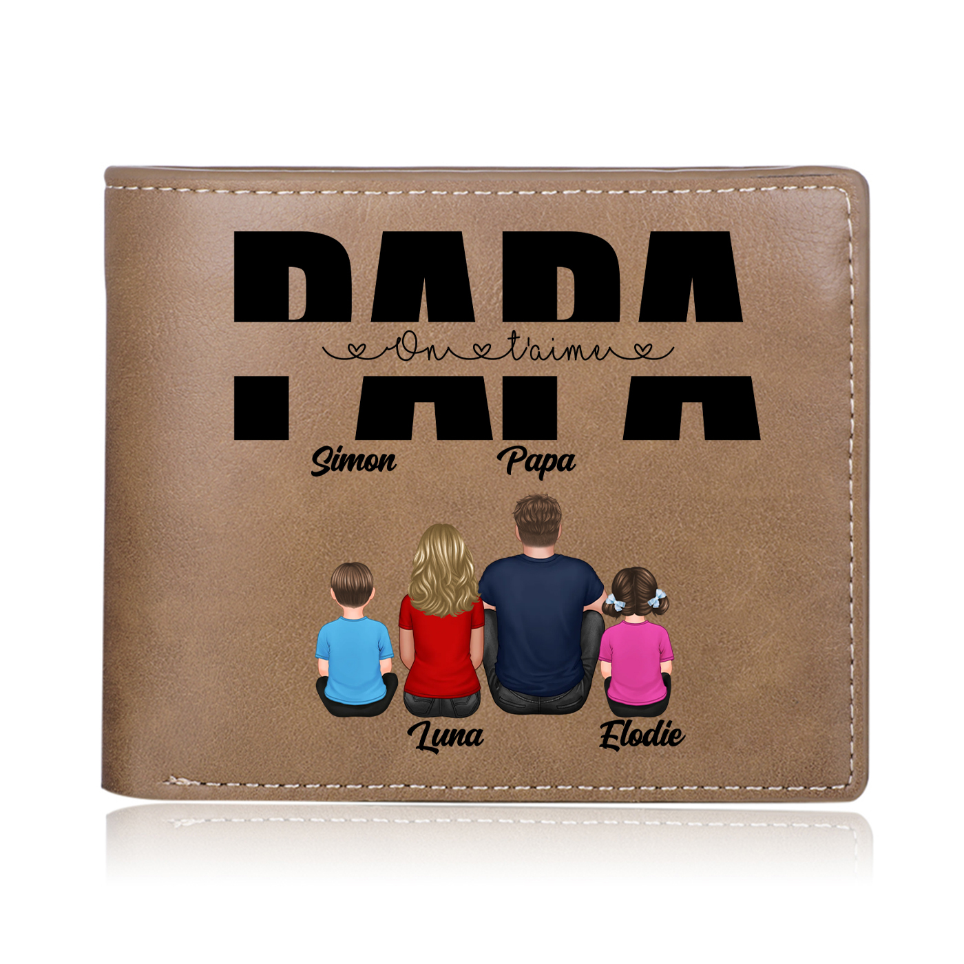 À mon Papa - Portefeuille Personnalisé avec 1-4 Prénoms et Enfants illustrés et 1 Texte Portefeuille Homme | Jessemade