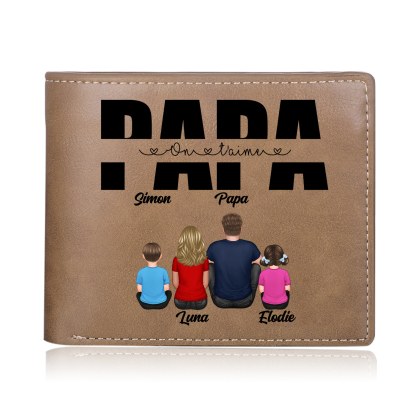 À mon Papa - Portefeuille Personnalisé avec 1-4 Prénoms et Enfants illustrés et 1 Texte Portefeuille Homme | Jessemade