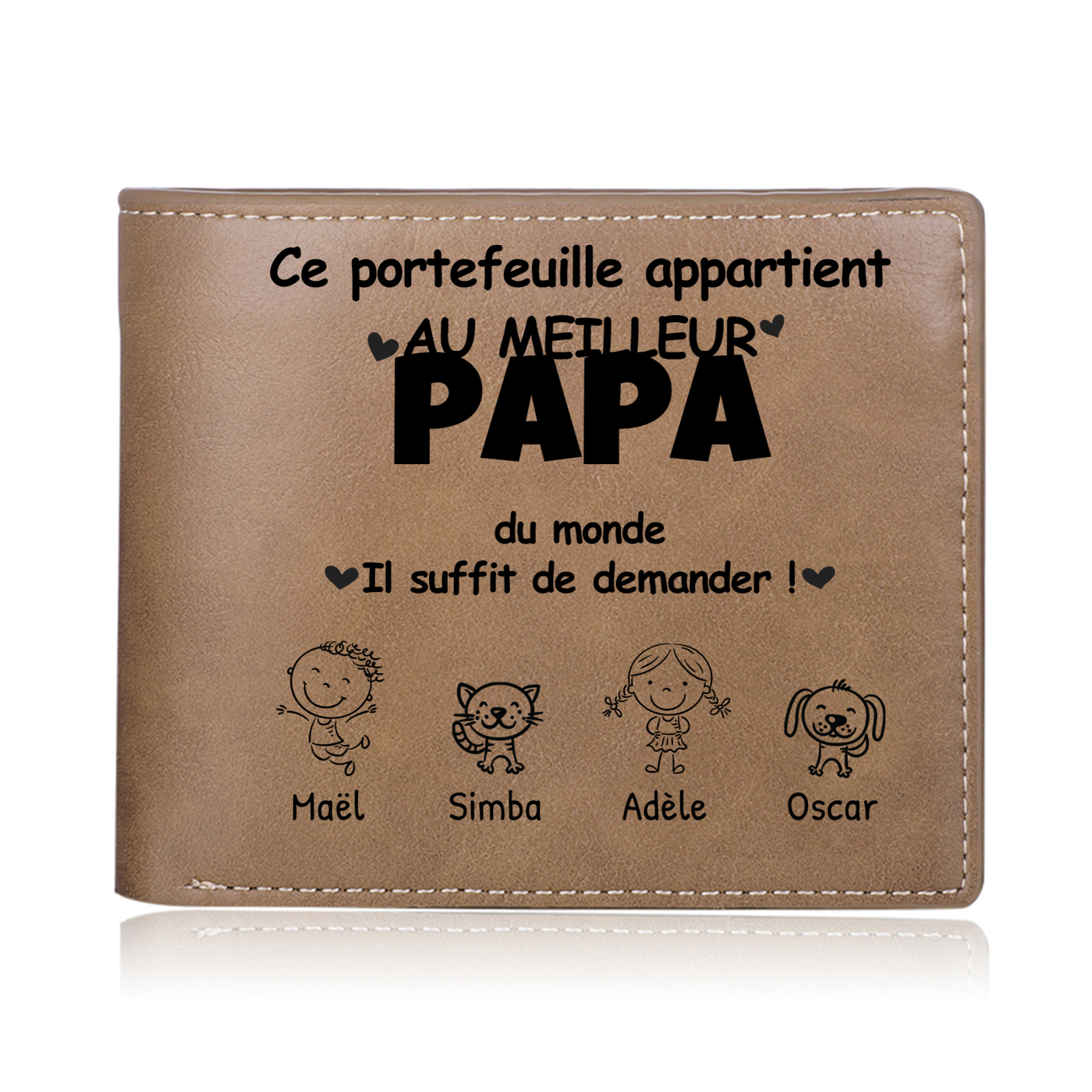 À mon Papa/Papi - Portefeuille Personnalisé avec 2 Prénoms Portefeuille Homme | Jessemade