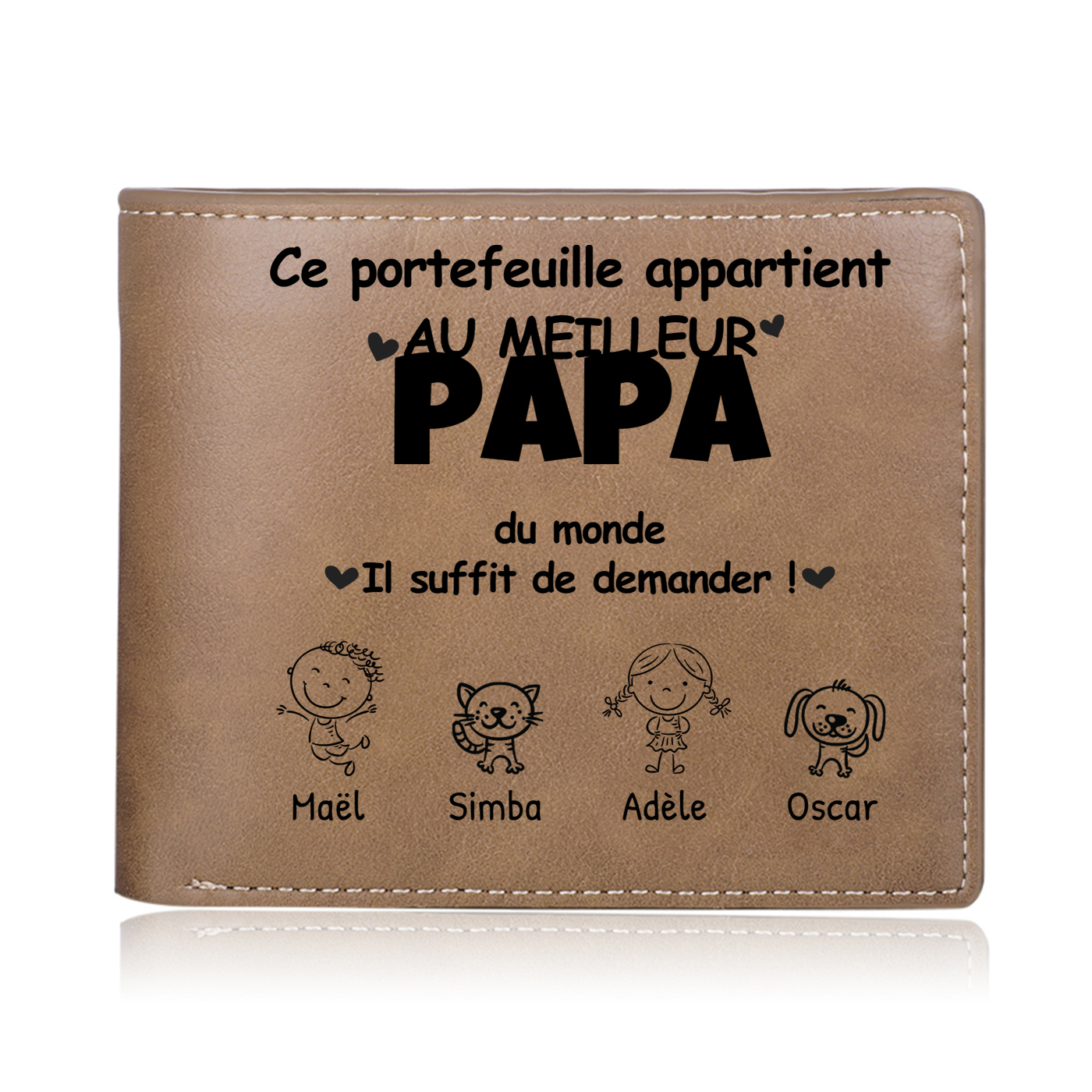 À mon Papa/Papi - Portefeuille Personnalisé avec 2 Prénoms Portefeuille Homme | Jessemade