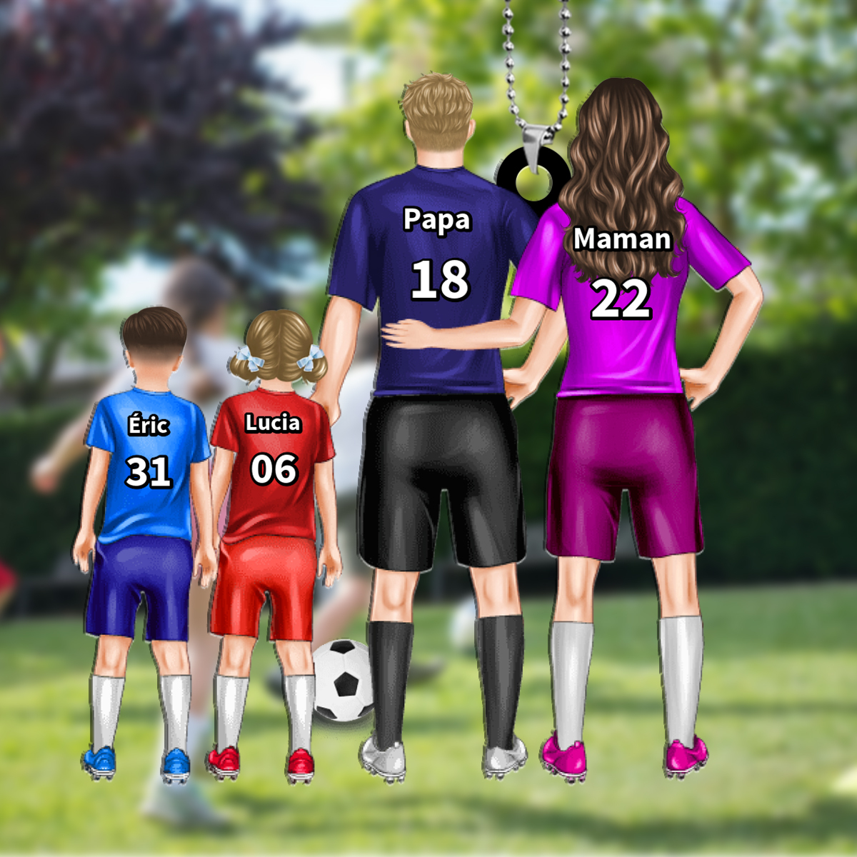 Porte-Clés Football Personnalisée 1 à 3 Prénoms d’enfants -Cadeau pour Famille | Jessemade
