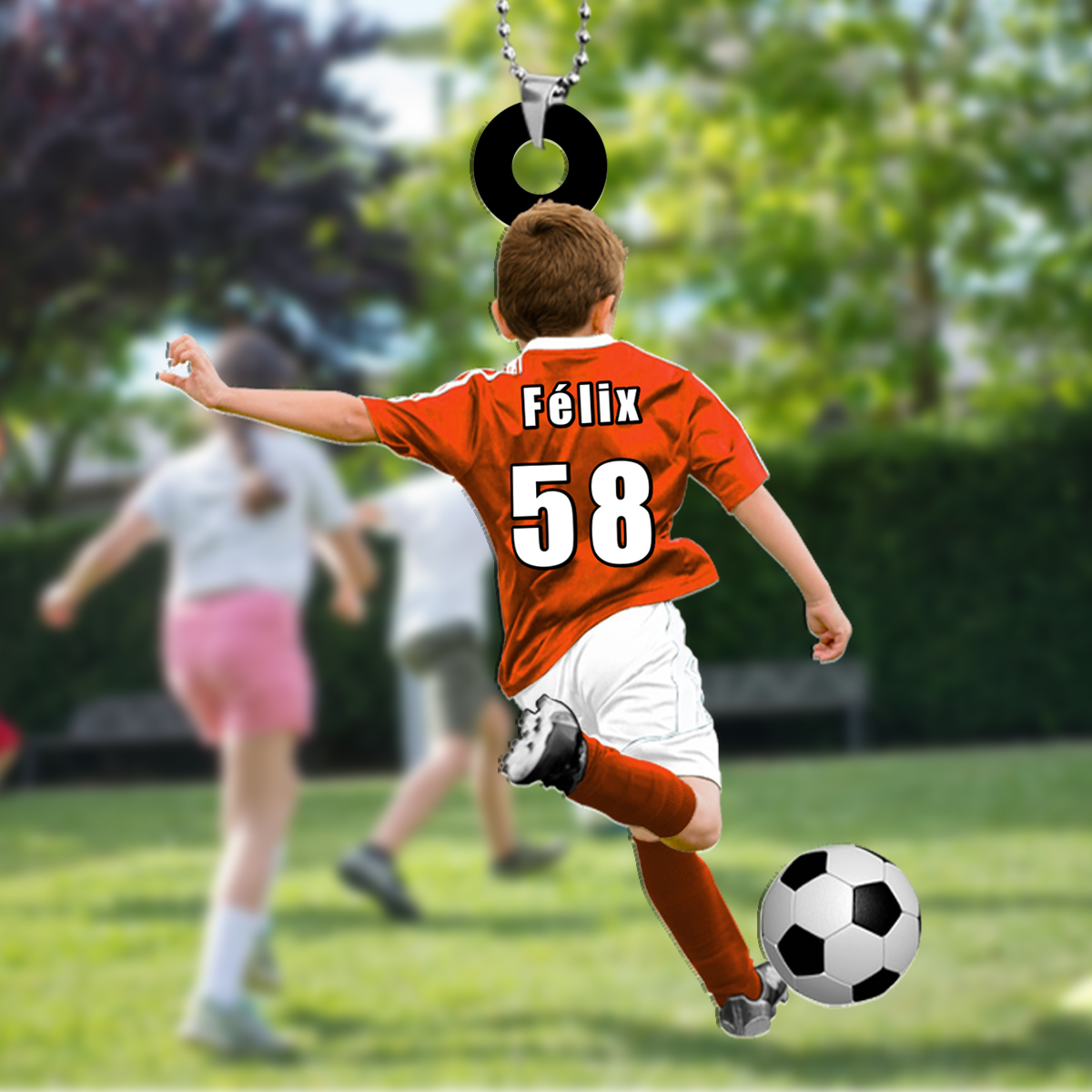 Porte-Clés Football Personnalisée 2 Prénoms d’enfants et 1 Prénom Homme -Cadeau pour Famille | Jessemade