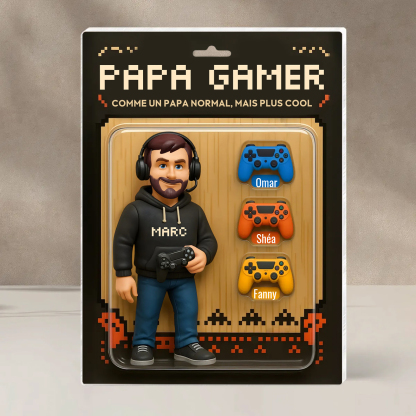 Figurine personnalisée Papa Gamer 2 à 11 prénoms – Cadeau fête des pères | Jessemade