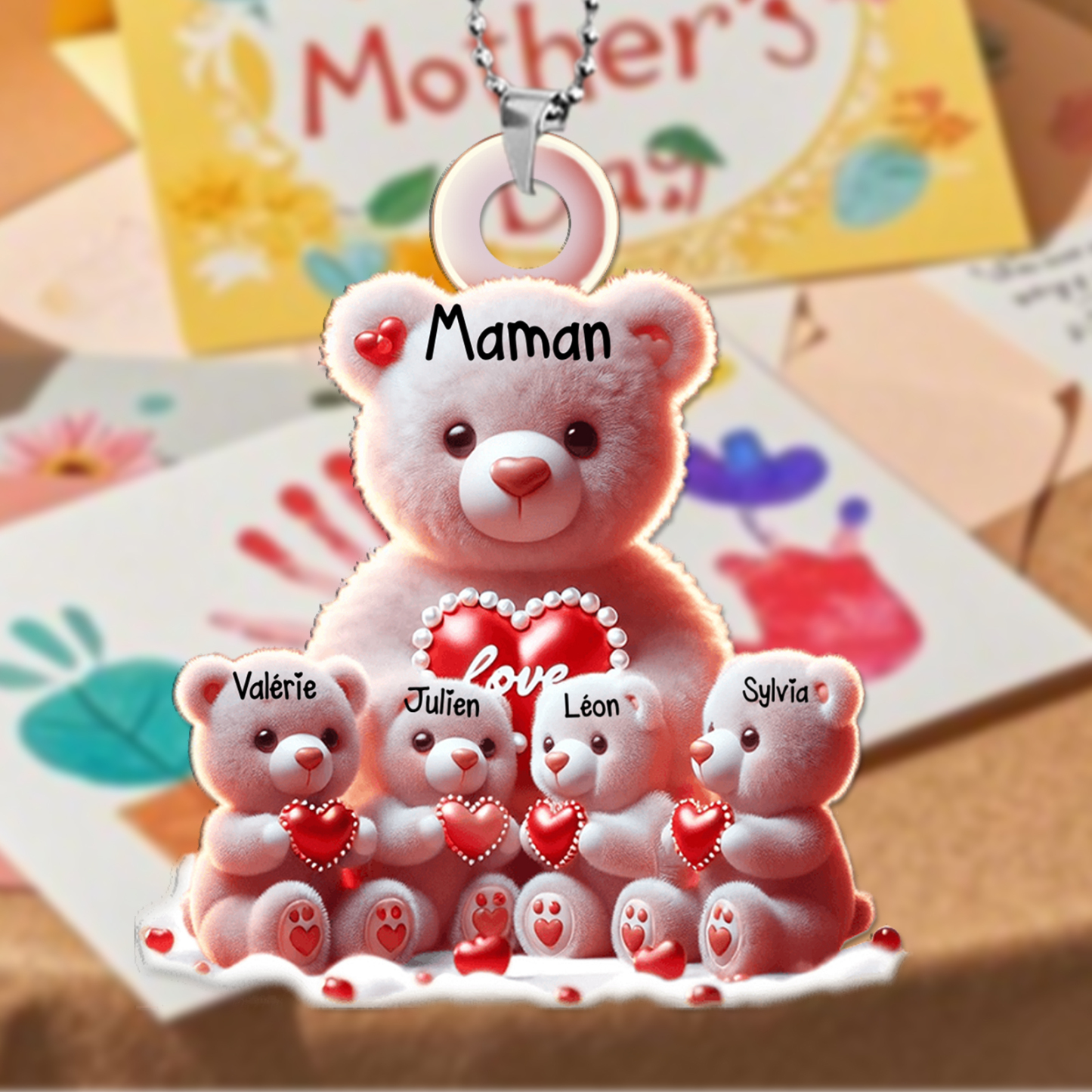 À Ma Maman - Porte-clés 1-8 Prénoms Personnalisés avec Oursons Porte-Clés Personnaliables Pour Mère | Jessemade