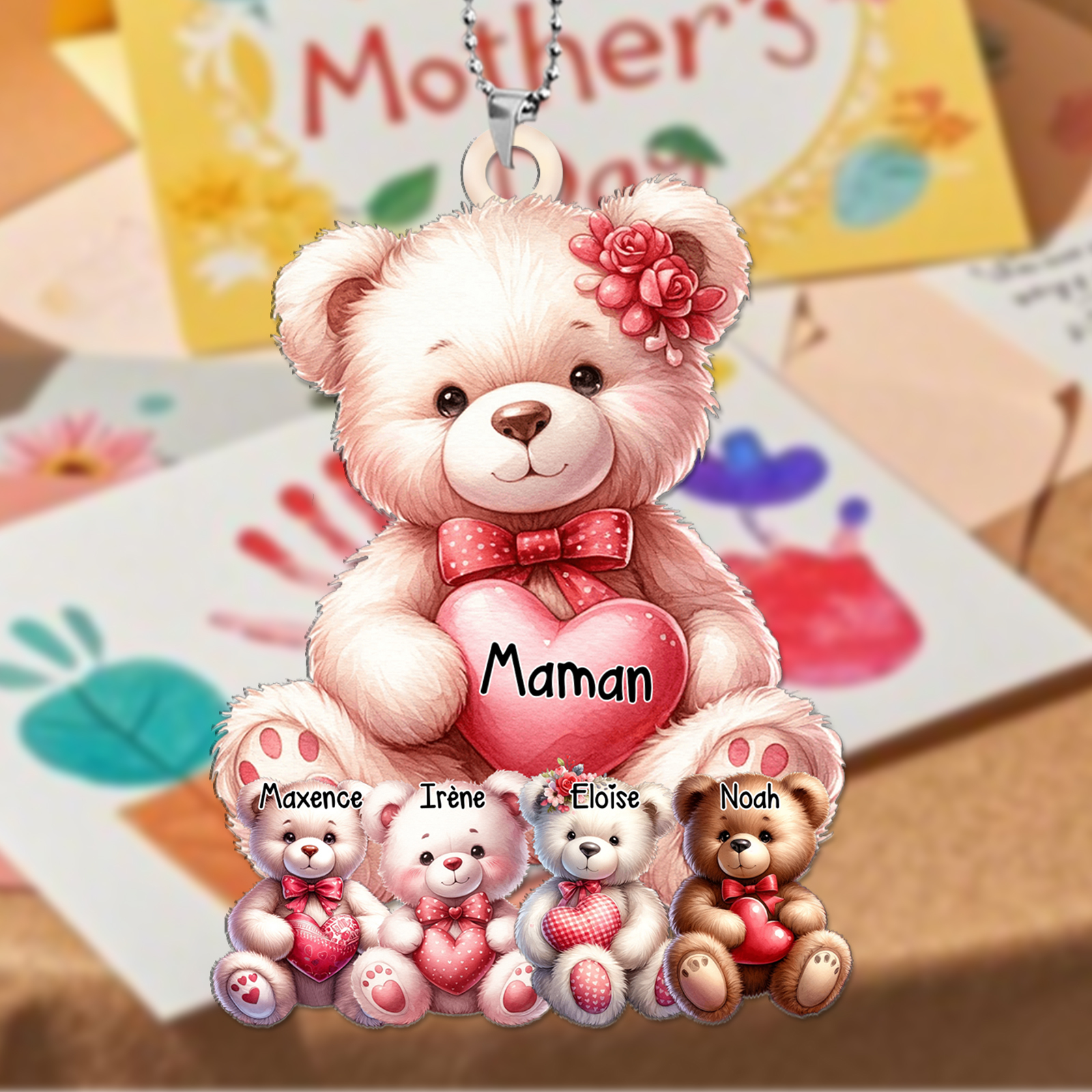 À Maman/Mamie - Porte-clés Personnalisés 1-10 Prénoms avec Oursons Couleurs Choisies Porte-Clés Personnaliables Pour Femme | Jessemade