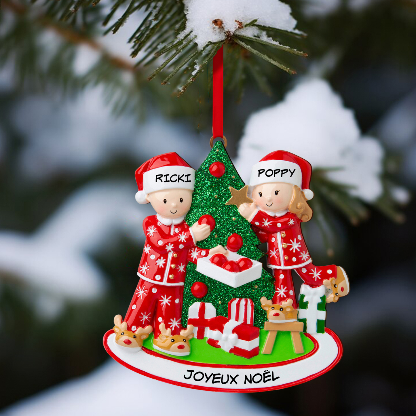 Décoration Sapin Noël 2 Prénoms Personnalisés avec Texte Ornement Sapi