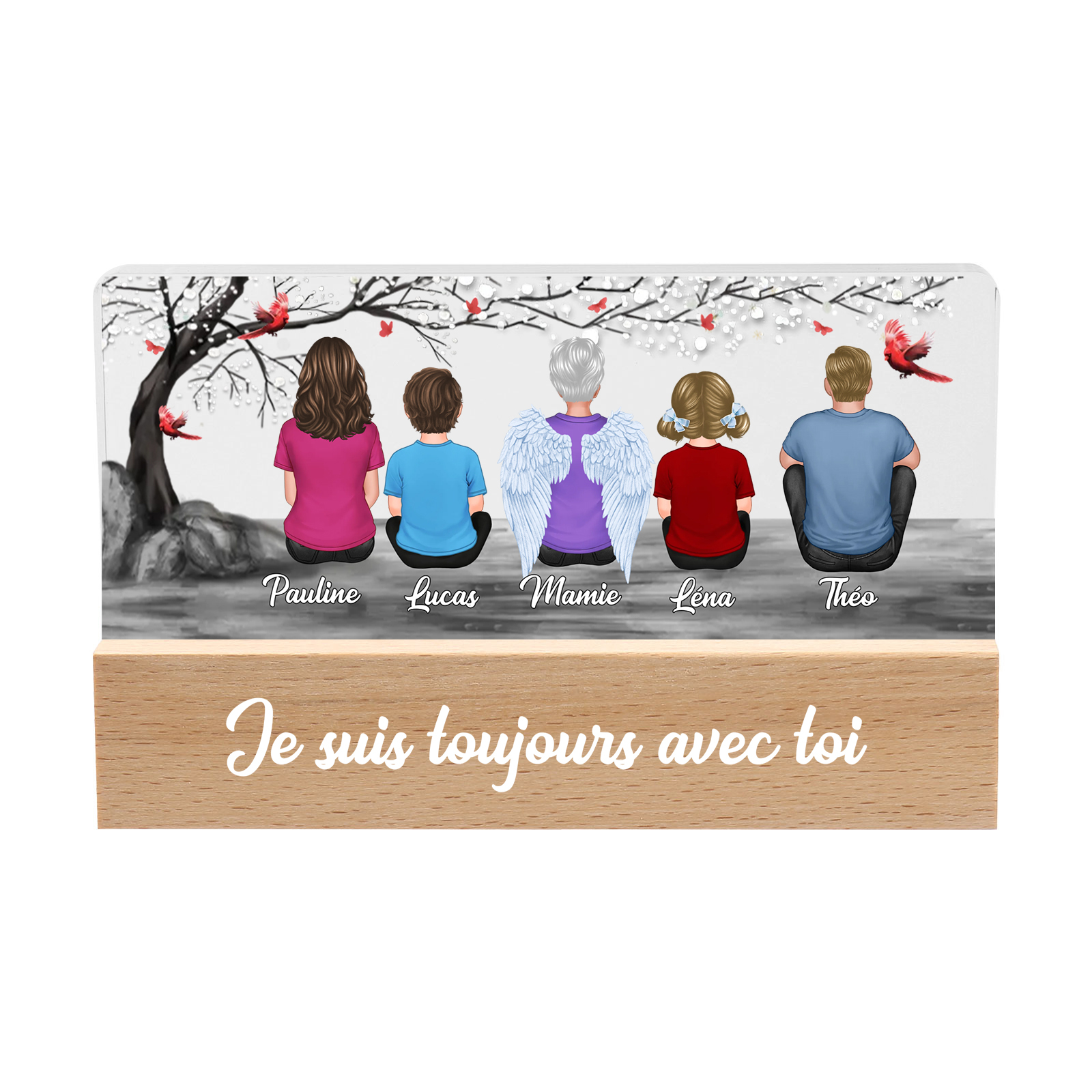 À ma Famille- Lampe de chevet LED 4 Prénoms Personnalisés avec Texte