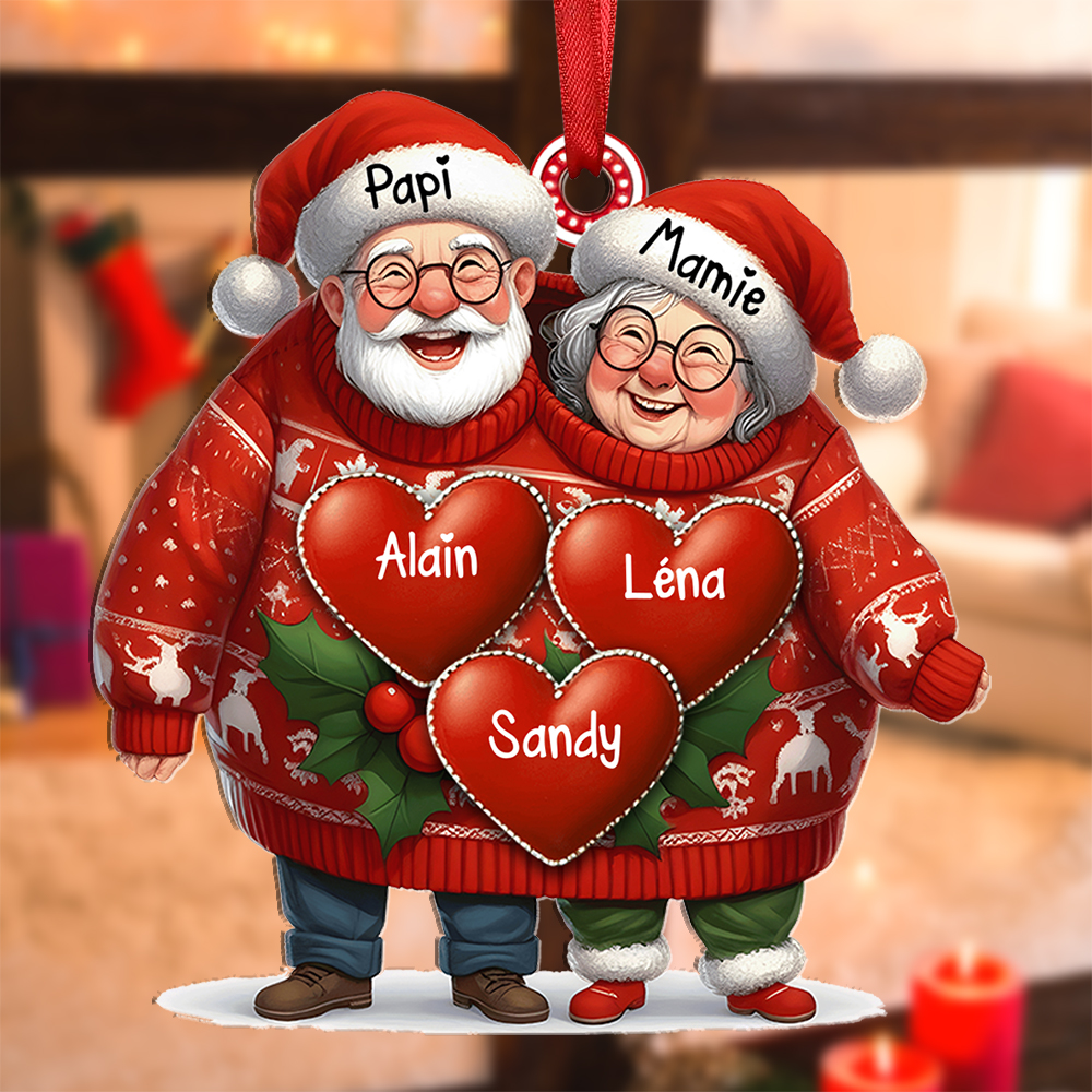 À Mamie et Papi Décoration Sapin Noël en acrylique 3-8 Prénoms Personnalisés Cadeau Émotionnel pour famille | Jessemade