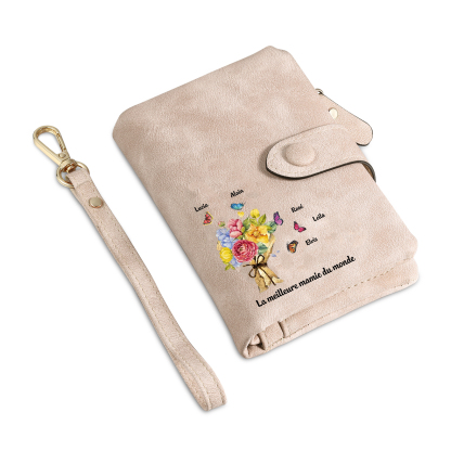 À Maman/Mamie-Portefeuille Fleur et papillons 2-12 Prénoms Personnalis