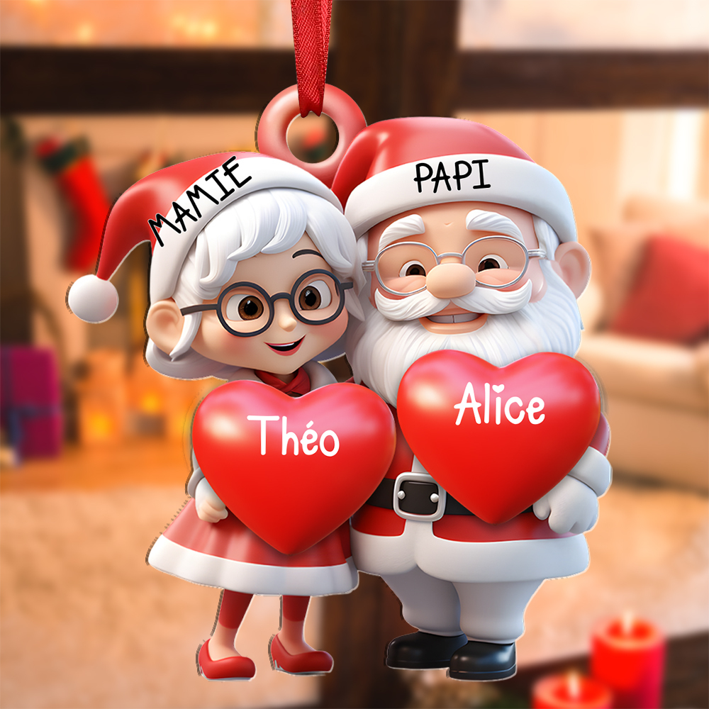 Décoration Sapin Noël mamie et papi Cœurs avec 2 Prénoms Personnalisés Cadeau pour Mamie et Papi | Jessemade