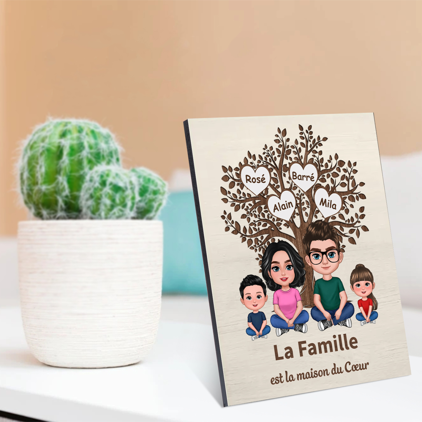 Cadre en Bois arbre familial 2-7 Prénoms Personnalisés Cadeau pour famille | Jessemade