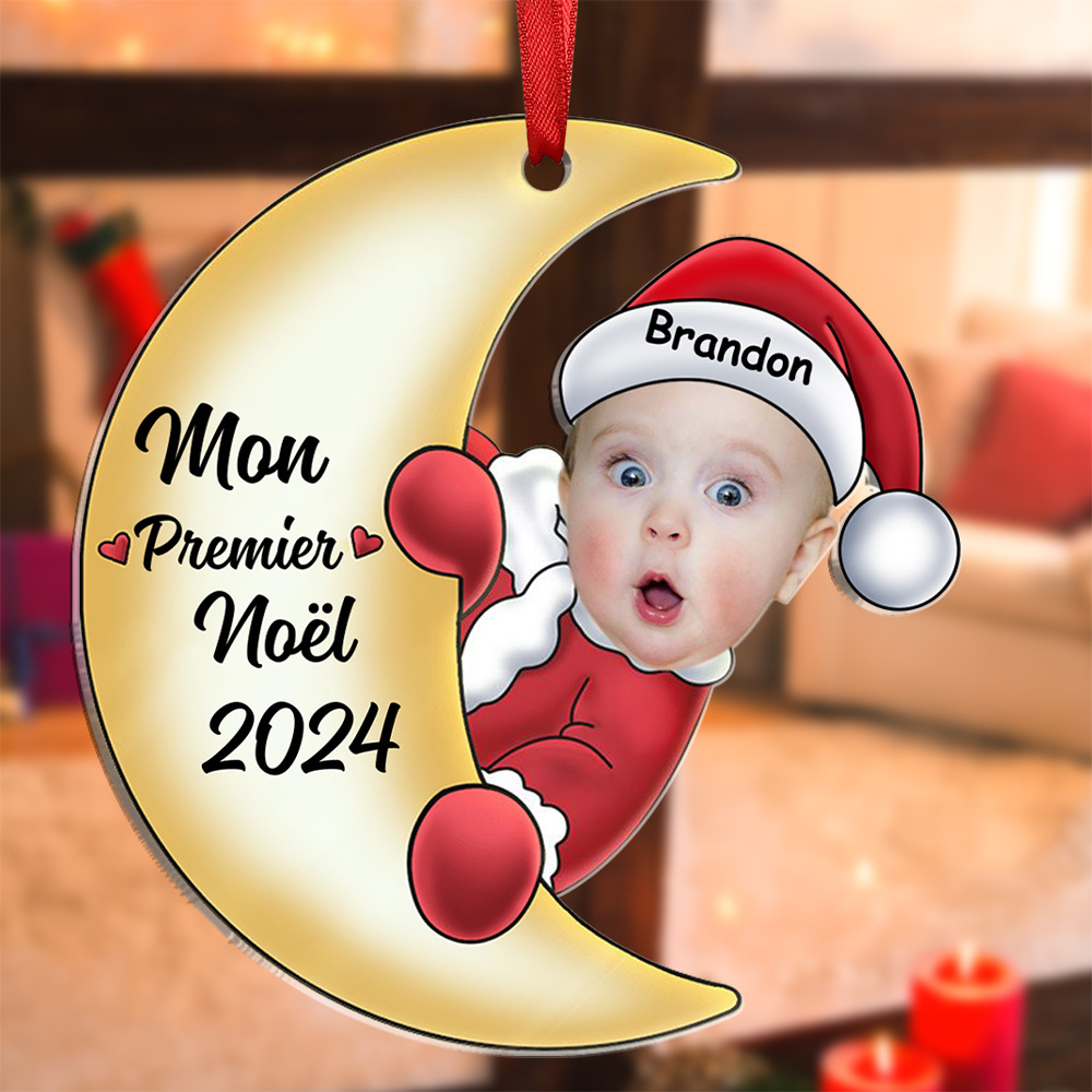 Décoration Sapin Noël Bébé en Acrylique Photo et Prénom Personnalisés Cadeau pour enfant | Jessemade