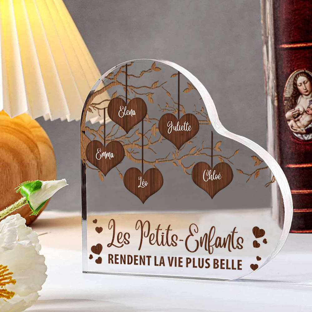 [Copy]Plaque Acrylique en Forme de Cœur 1-6 Prénoms Personnalisés Jardin de Mamie