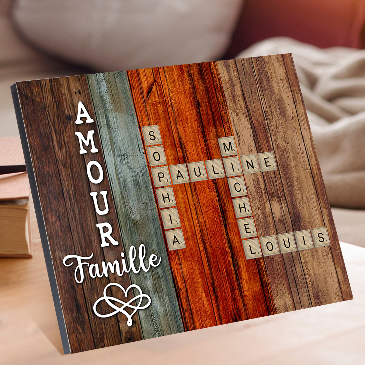Cadre en Bois grille de mots croisés 1-12 Prénoms Personnalisés Amour famille Cadeau pour Famille | Jessemade
