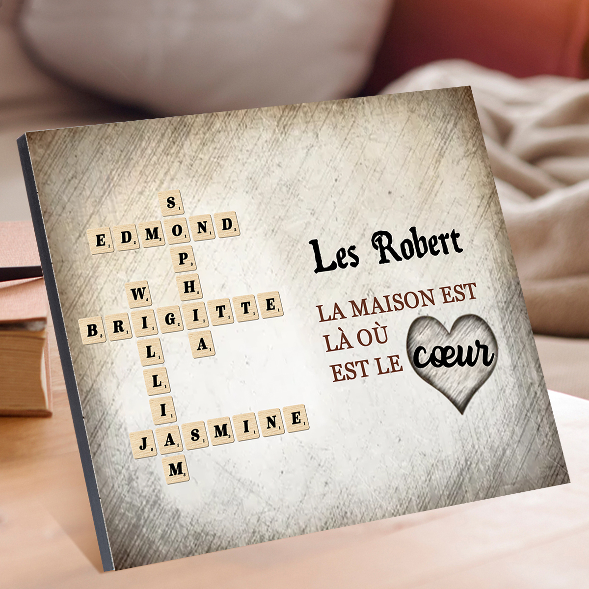 Cadre en Bois grille de mots croisés 1-12 Prénoms familialux Personnalisés Amour famille Cadeau pour Famille | Jessemade