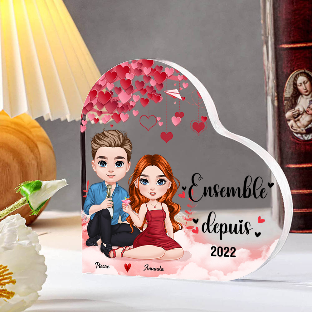 Plaque Acrylique Cœur Couple sous arbre romantique 2 Prénoms Personnalisés Cadeua pour couple Saint-Valentin | Jessemade