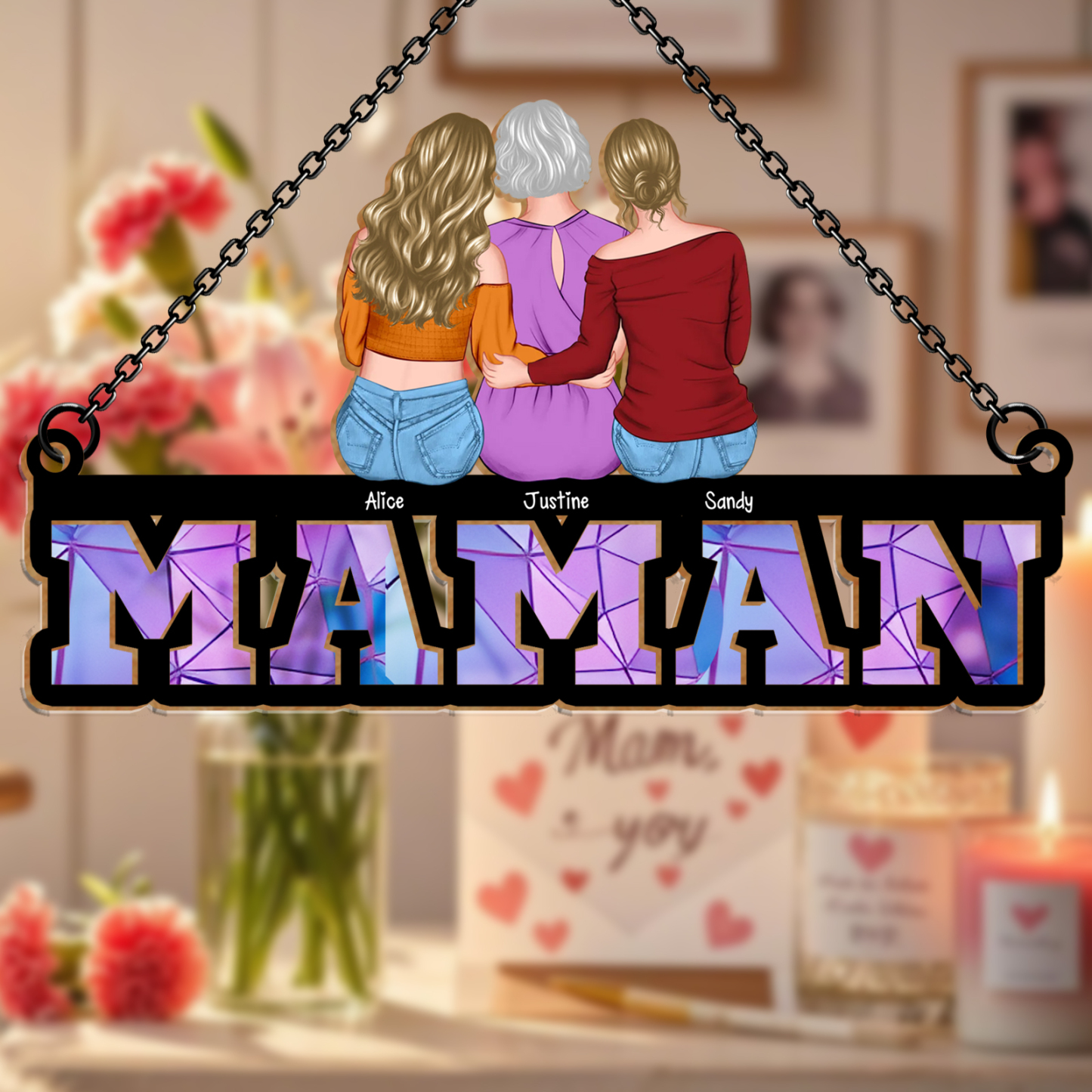 [Copy]À Maman/Mamie-Suspension Famille Personnalisée avec 1-6 Prénoms et Ours Décoration Cadeau pour Maman | Jessemade