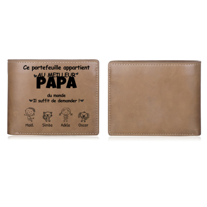 À mon Papa/Papi - Portefeuille Personnalisé avec 2 Prénoms Portefeuille Homme | Jessemade