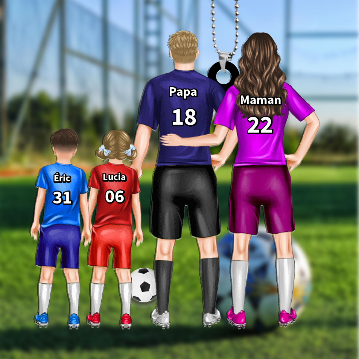 Porte-Clés Football Personnalisée 1 à 3 Prénoms d’enfants -Cadeau pour Famille | Jessemade